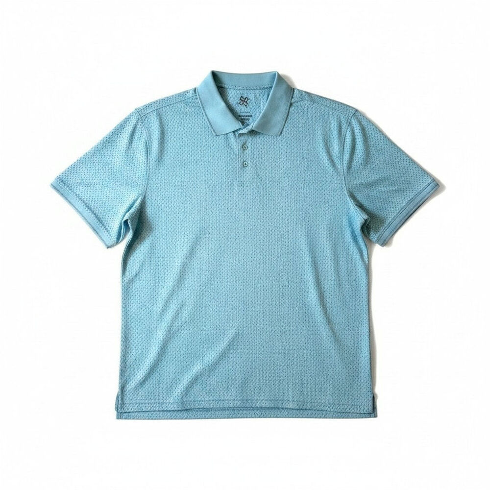 R&R Casual Mens Short Sleeve Cotton Polo Shirt Light Blue Size Large Golf Office